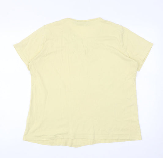 EWM Womens Yellow Cotton Basic T-Shirt Size L Round Neck