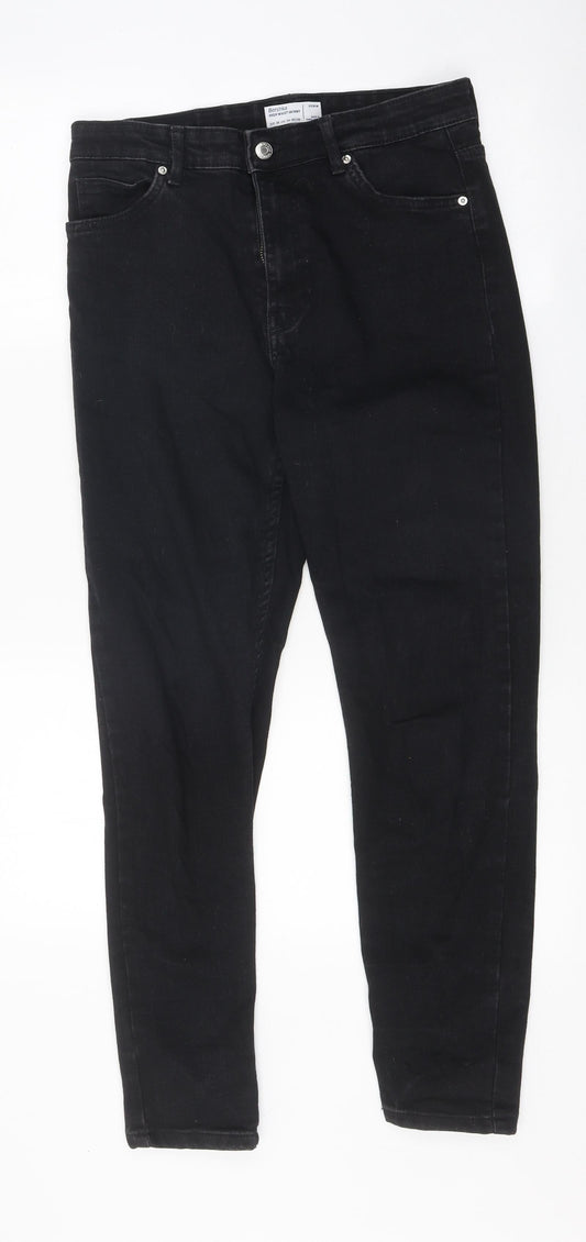 Bershka Mens Black Cotton Skinny Jeans Size 38 in L23 in Regular Zip