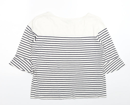 Precis Womens White Striped Cotton Basic T-Shirt Size M Boat Neck