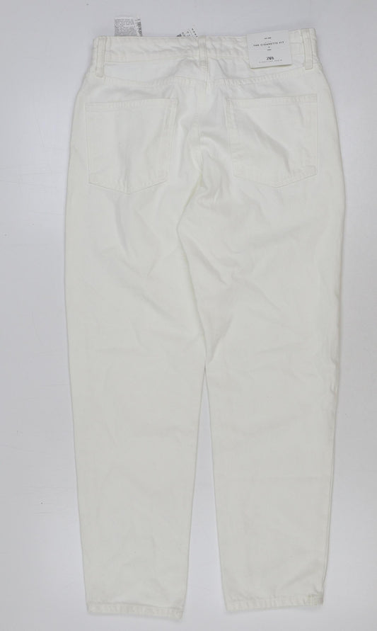 Zara Womens White Cotton Mom Jeans Size 8 L28 in Regular Button