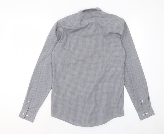 Primark Mens Grey Plaid Cotton Button-Up Size 14.5 Collared Button