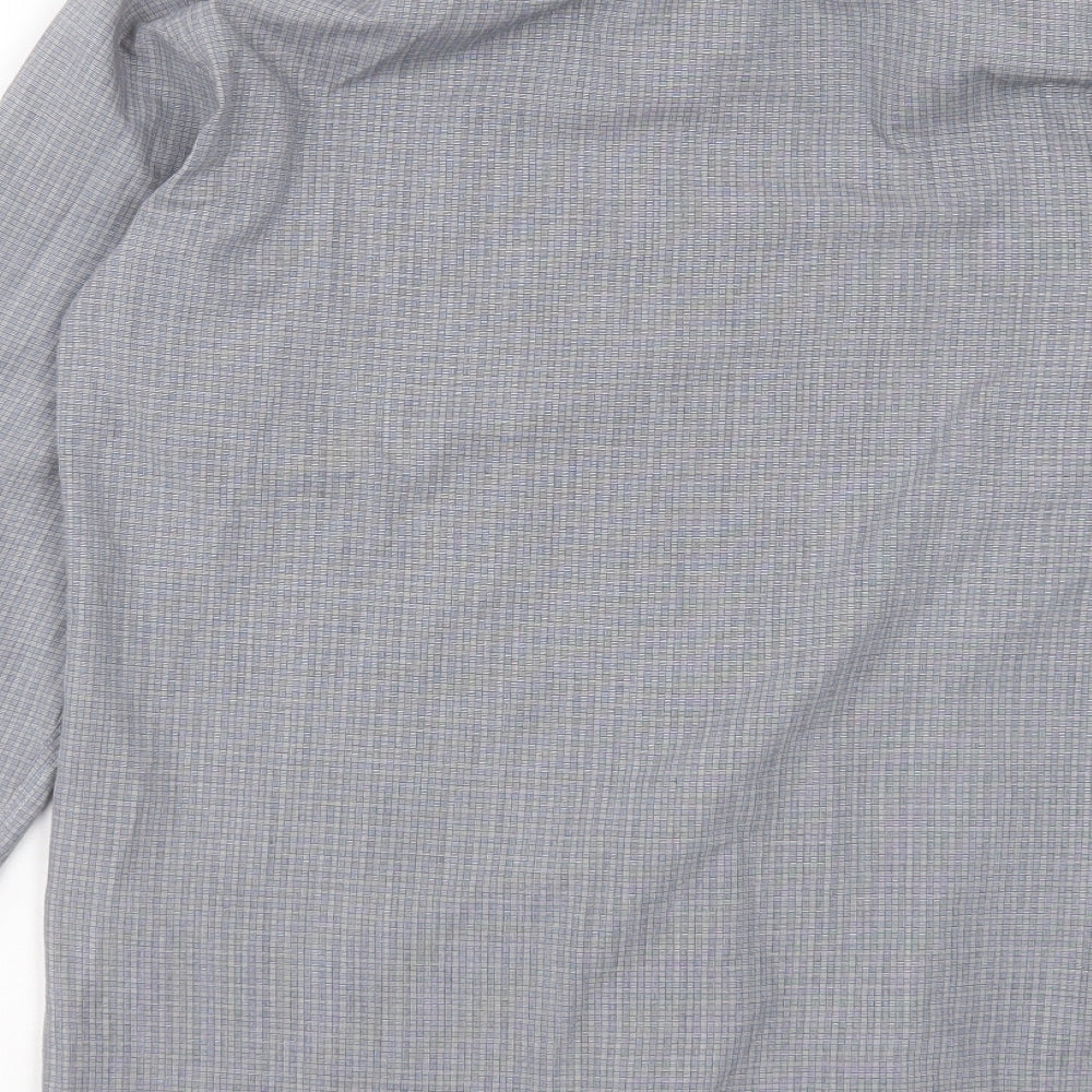 Primark Mens Grey Plaid Cotton Button-Up Size 14.5 Collared Button