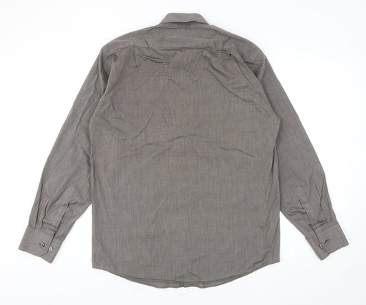 Mens UK Size 39 Marks and Spencer Brown Button-Up Long Sleeve Casual Shirt