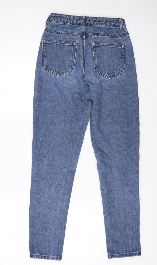 Boohoo Womens Blue Cotton Straight Jeans Size 6 L26 in Regular Zip