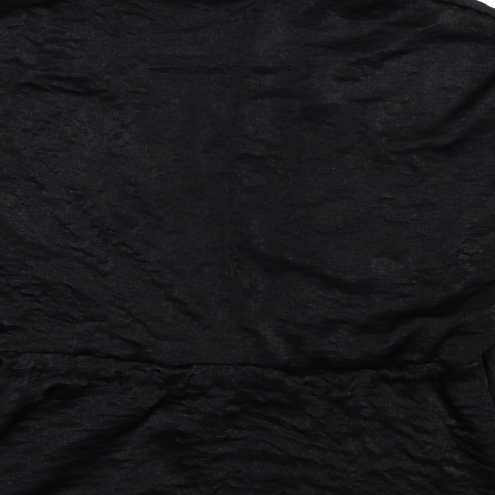 Boohoo Womens Black Polyester Basic Button-Up Size 14 Collared