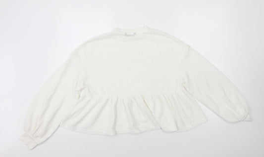 SheIn Womens White Polyester Basic T-Shirt Size XS Round Neck - Peplum