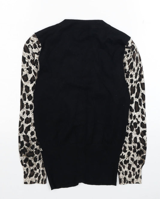 Karen Millen Womens Multicoloured Round Neck Animal Print Viscose Cardigan Jumper Size 6 - Leopard Print Label size 1