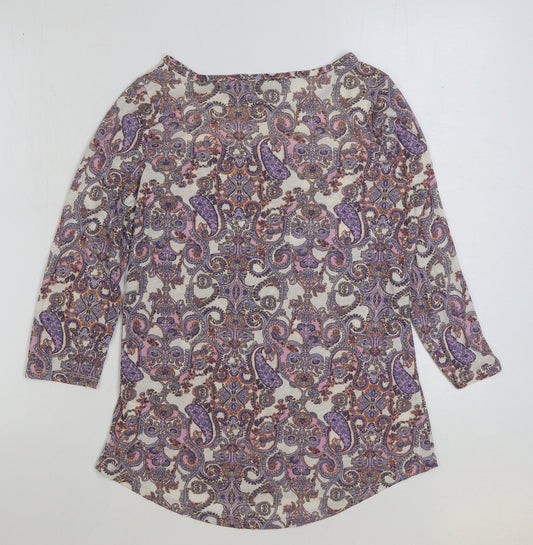 F&F Womens Multicoloured Paisley Polyamide Basic T-Shirt Size 10 Round Neck