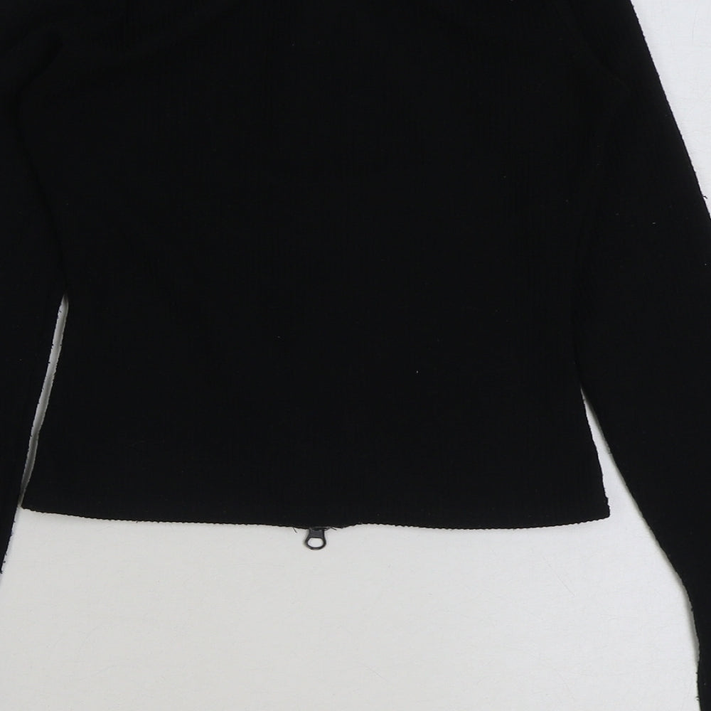 Boohoo Womens Black Polyester Cropped T-Shirt Size 8 Round Neck