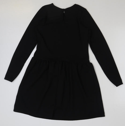 Select Womens Black Polyester A-Line Size 12 Round Neck Button