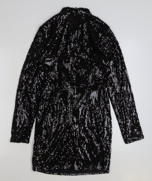 PRETTYLITTLETHING Womens Black Polyester Pencil Dress Size 8 Mock Neck Zip