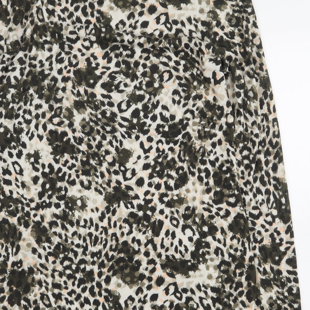 Marks and Spencer Womens Green Animal Print Polyester Sheath Size 12 Scoop Neck Pullover - Leopard Print