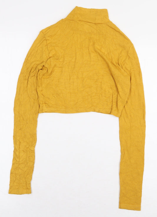 Missguided Womens Yellow Polyester Cropped T-Shirt Size 8 High Neck - Ribbed