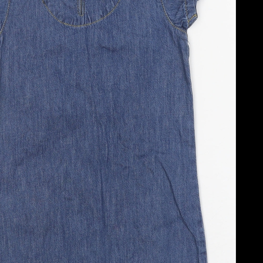 NEXT Girls Blue 100% Cotton Shirt Dress Size 4 Years Round Neck Button
