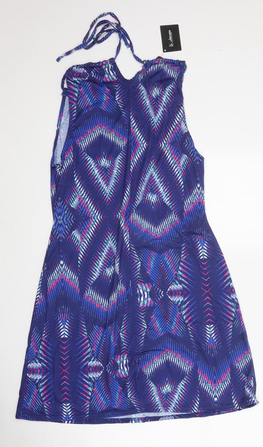 Kaleidoscope Womens Blue Geometric Polyester Slip Dress Size 14 Square Neck Tie