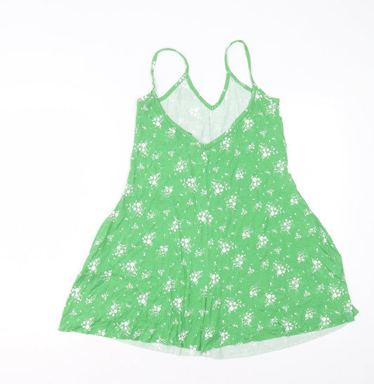 Boohoo Womens Green Floral Viscose Playsuit One-Piece Size 10 L3 in Pullover