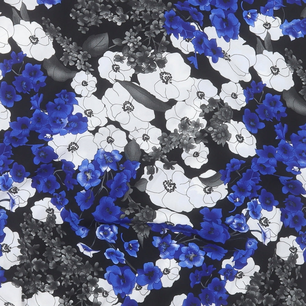 Papaya Womens Blue Floral Polyester Basic Tank Size 12 Crew Neck