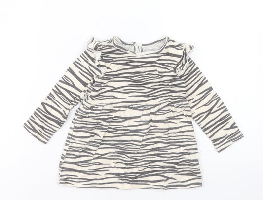 Primark Girls Beige Animal Print Polyester A-Line Size 12-18 Months Crew Neck Button