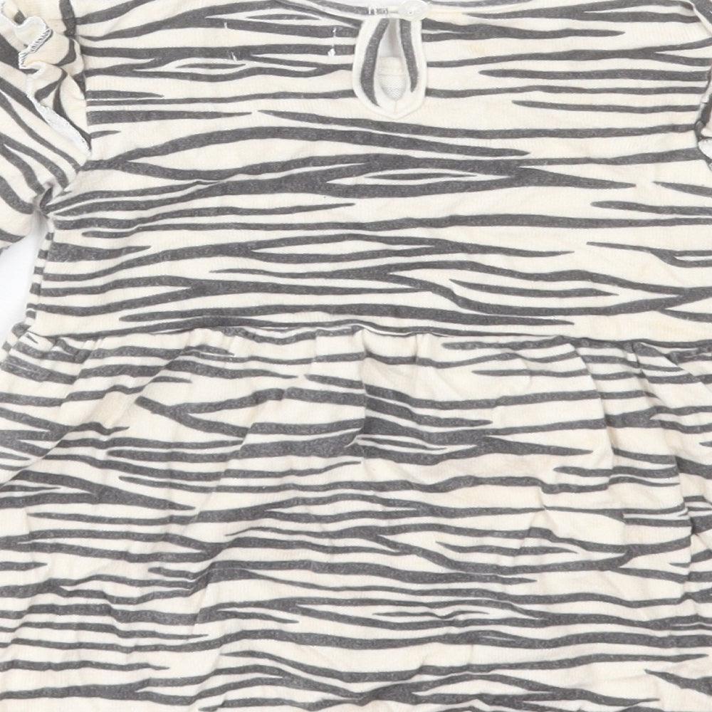 Primark Girls Beige Animal Print Polyester A-Line Size 12-18 Months Crew Neck Button