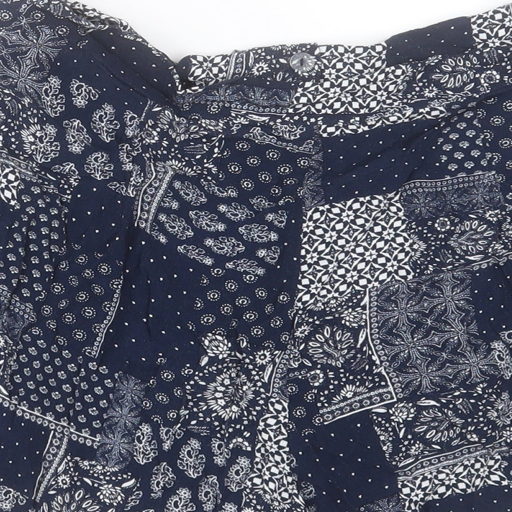 Topshop Womens Blue Geometric Viscose Boyfriend Shorts Size 10 L3 in Regular Hook & Eye
