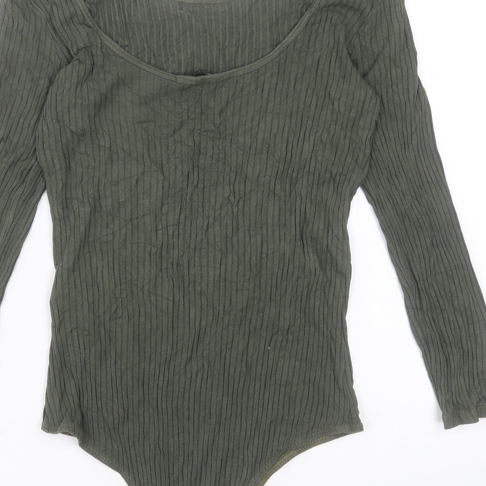 F&F Womens Green Viscose Bodysuit One-Piece Size 12 Snap