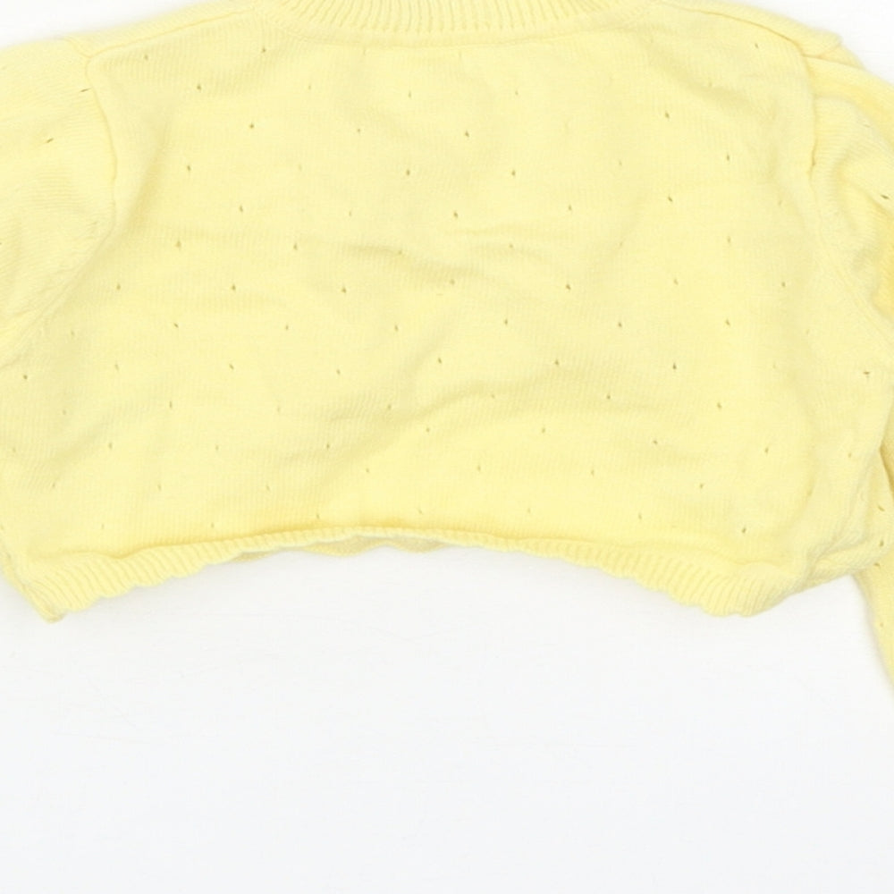 Nutmeg Girls Yellow Cotton Shrug Jumper Size 12-18 Months Button - Flower