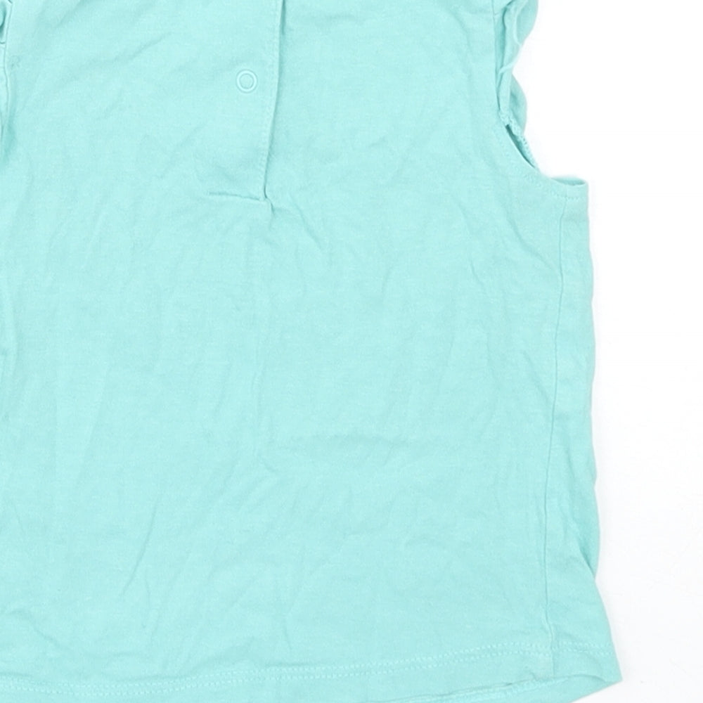 F&F Girls Blue Cotton Basic Tank Size 12-18 Months Round Neck Snap - Lace Detail
