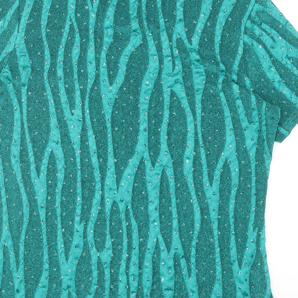 Bonmarché Womens Green Geometric Nylon Basic Blouse Size S Round Neck - Polka Dot