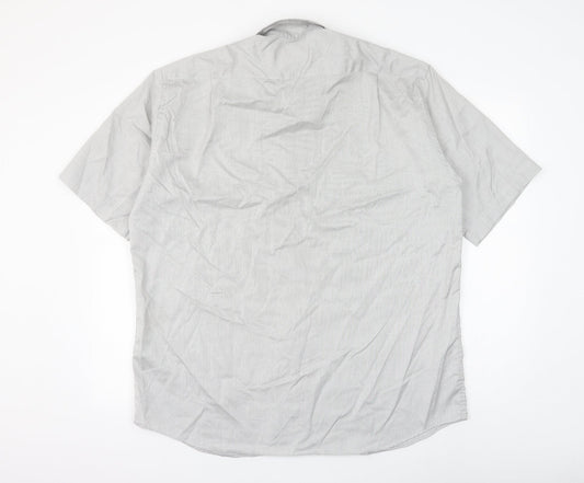 Mens UK Size 17 Impressions Grey Button-Up Short Sleeve Casual Shirt