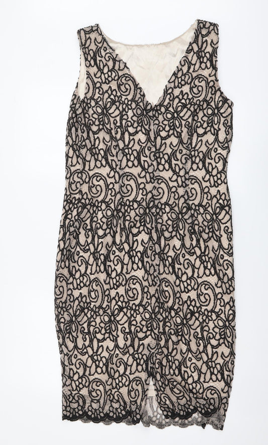 George Womens Beige Geometric Polyester A-Line Size 12 Boat Neck Zip