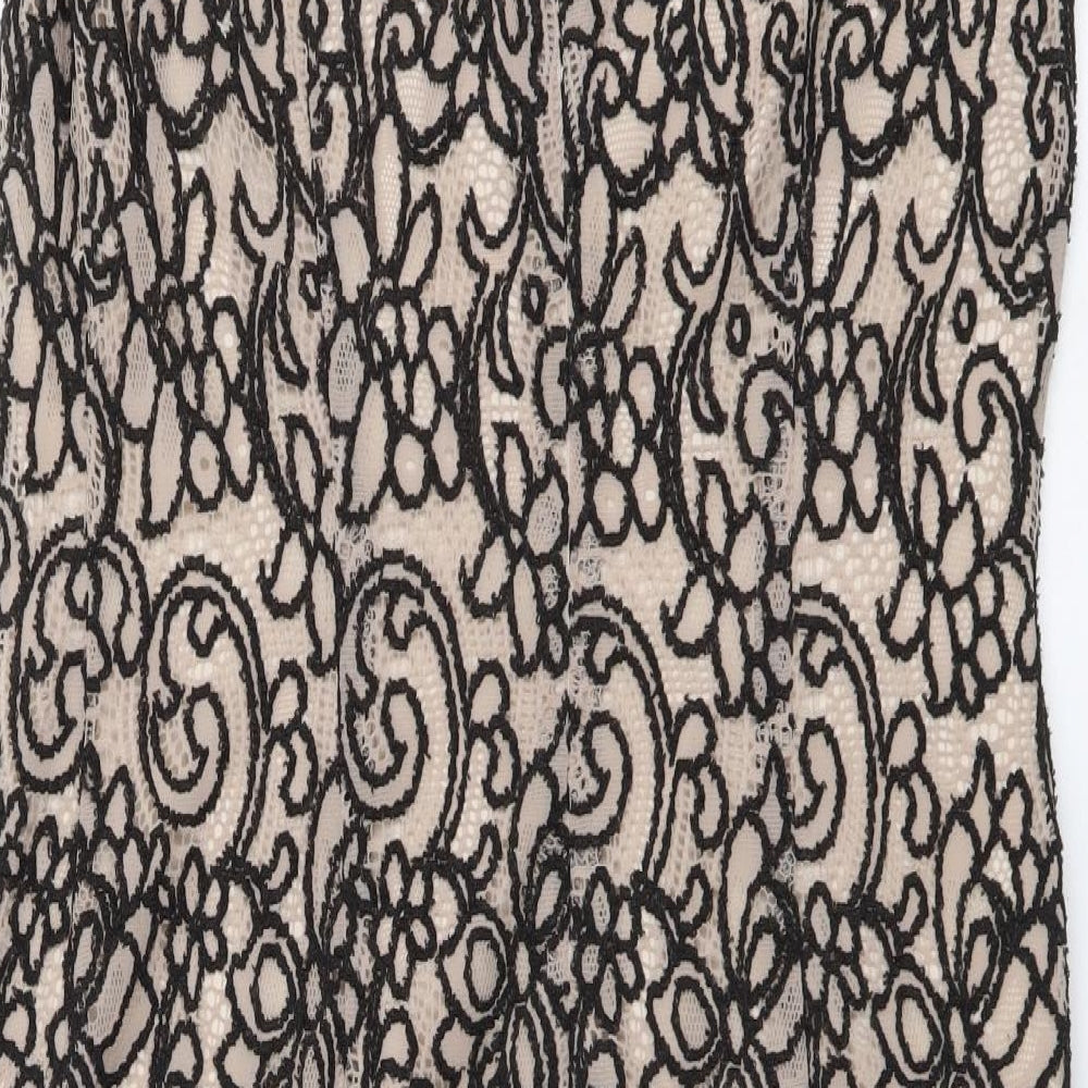 George Womens Beige Geometric Polyester A-Line Size 12 Boat Neck Zip