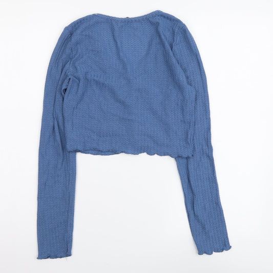 SheIn Womens Blue Polyester Cropped Button-Up Size M V-Neck