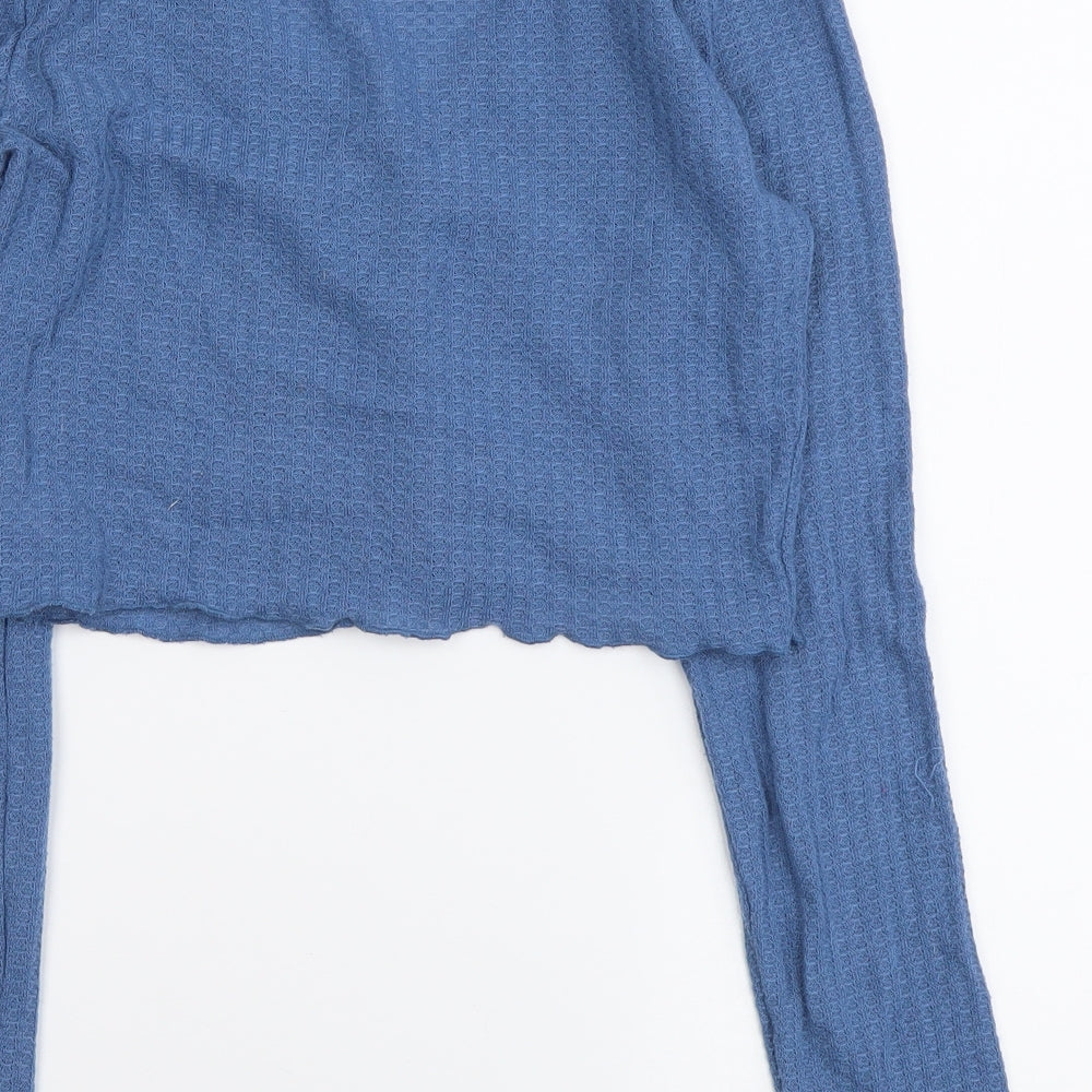 SheIn Womens Blue Polyester Cropped Button-Up Size M V-Neck