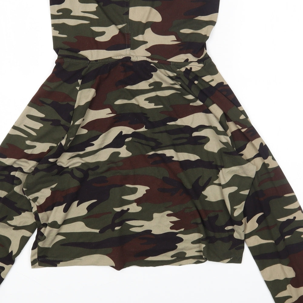 Hot Kiss Womens Green Round Neck Camouflage Polyester Pullover Jumper Size L