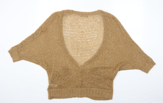 Primark Womens Beige Scoop Neck Acrylic Cardigan Jumper Size 14