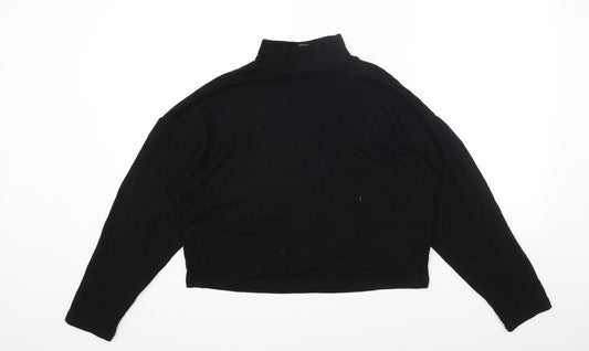 Primark Womens Black Polyester Cropped T-Shirt Size S High Neck - 10-12