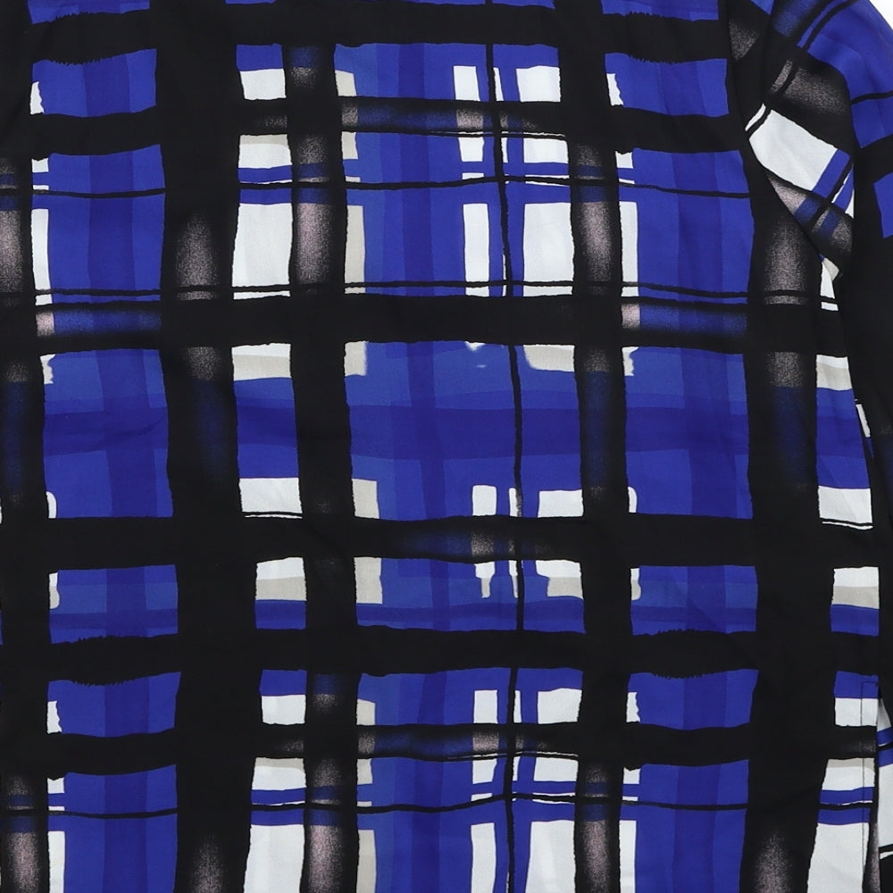 Eva Longoria Womens Blue Geometric Polyester Basic Blouse Size XS Collared