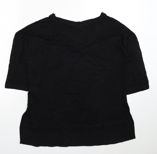 F&F Womens Black Viscose Basic T-Shirt Size 12 V-Neck