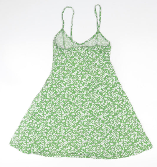 PRETTYLITTLETHING Womens Green Floral Polyester Tank Dress Size 6 Round Neck Pullover
