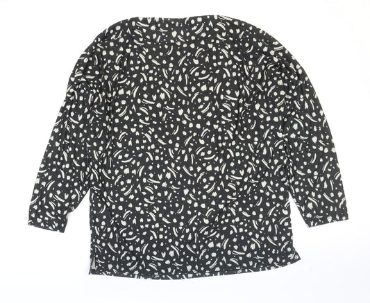 George Womens Black Geometric Polyester Basic T-Shirt Size M Round Neck