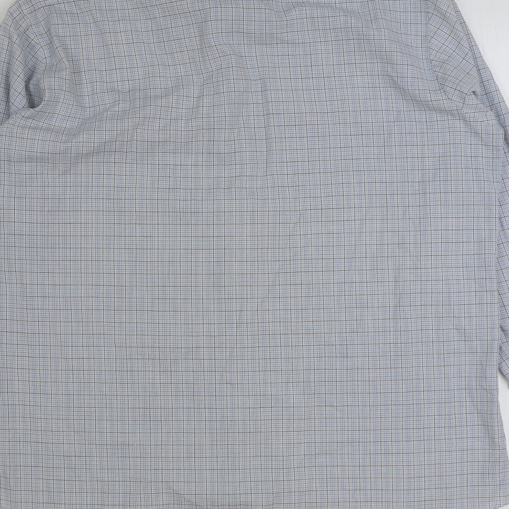 Mens UK Size 16 Marks and Spencer Blue Button-Up Long Sleeve Casual Shirt