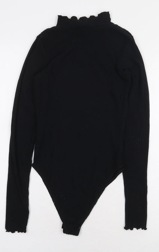 New Look Womens Black Polyester Bodysuit One-Piece Size 8 Snap - Ribbed