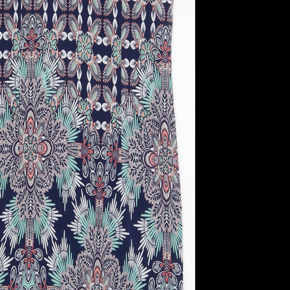 M&Co Womens Blue Geometric Polyester Pencil Dress Size 12 Boat Neck Zip