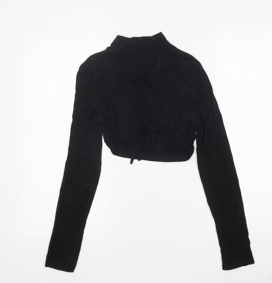 SheIn Womens Black Polyester Cropped T-Shirt High Neck