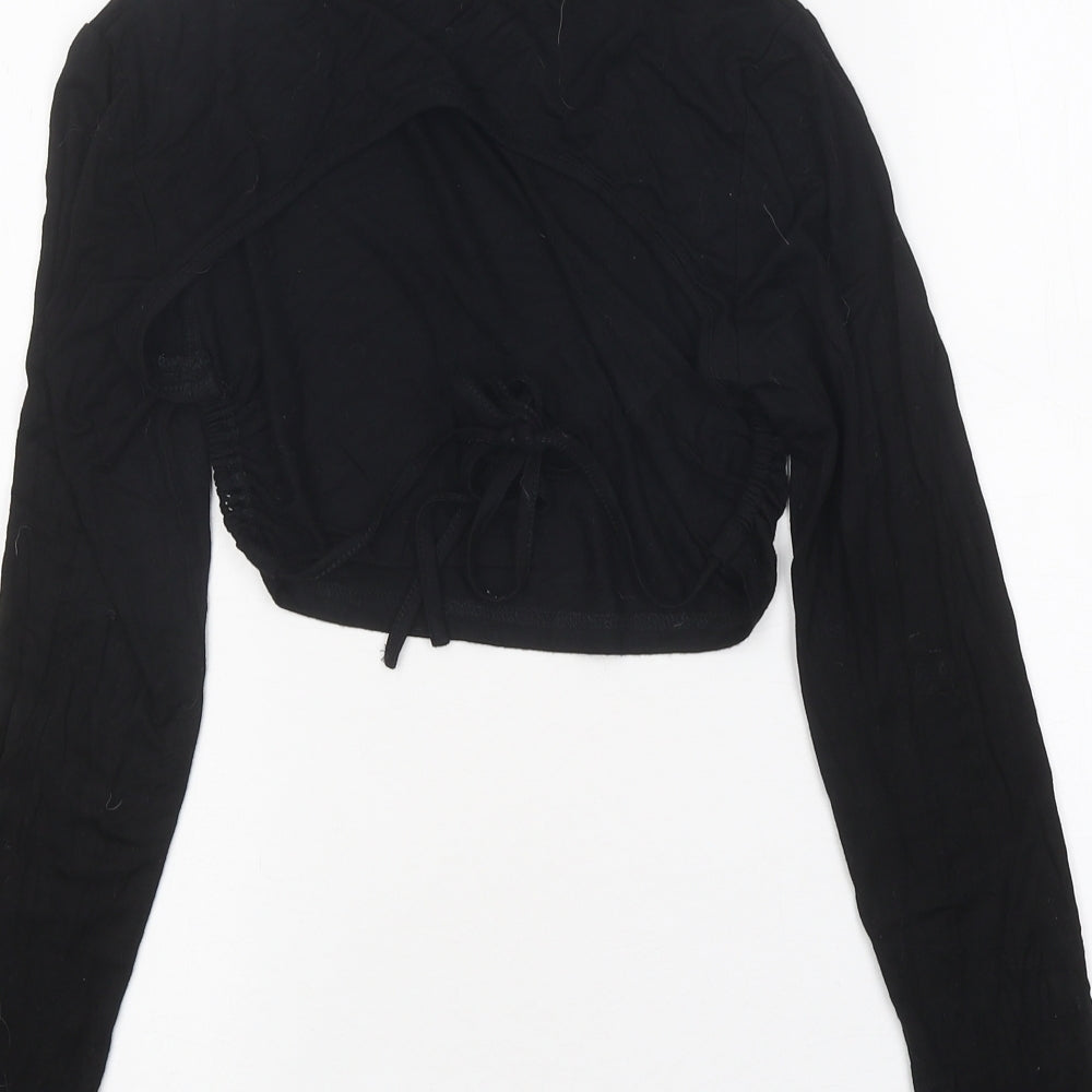 SheIn Womens Black Polyester Cropped T-Shirt High Neck