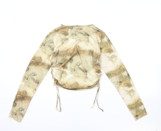 Boohoo Womens Brown Geometric Polyester Basic T-Shirt Size 12 Round Neck - Smokey, swirly