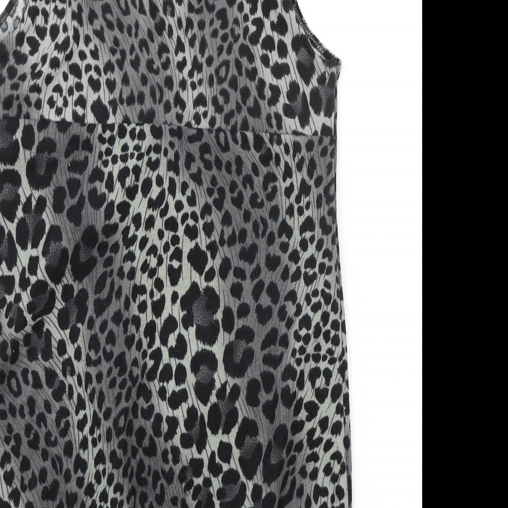 Quiz Womens Black Animal Print Polyester Bodycon Size 10 Round Neck Pullover