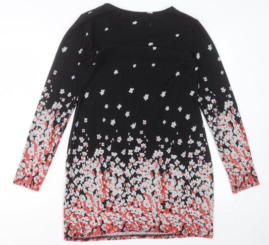 Purplish Womens Black Floral Polyester A-Line Size S Crew Neck Pullover