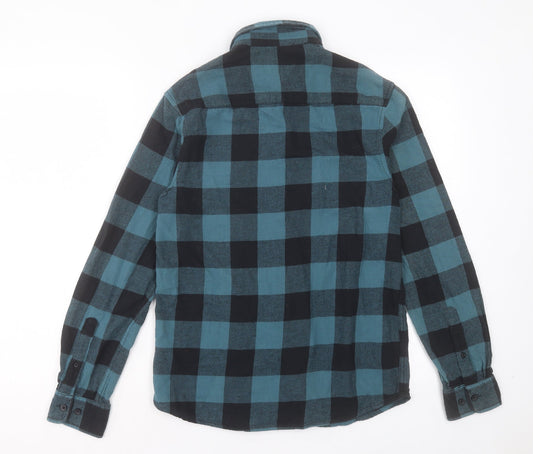Primark Mens Blue Plaid Cotton Button-Up Size XS Collared Button - Pocket Detail