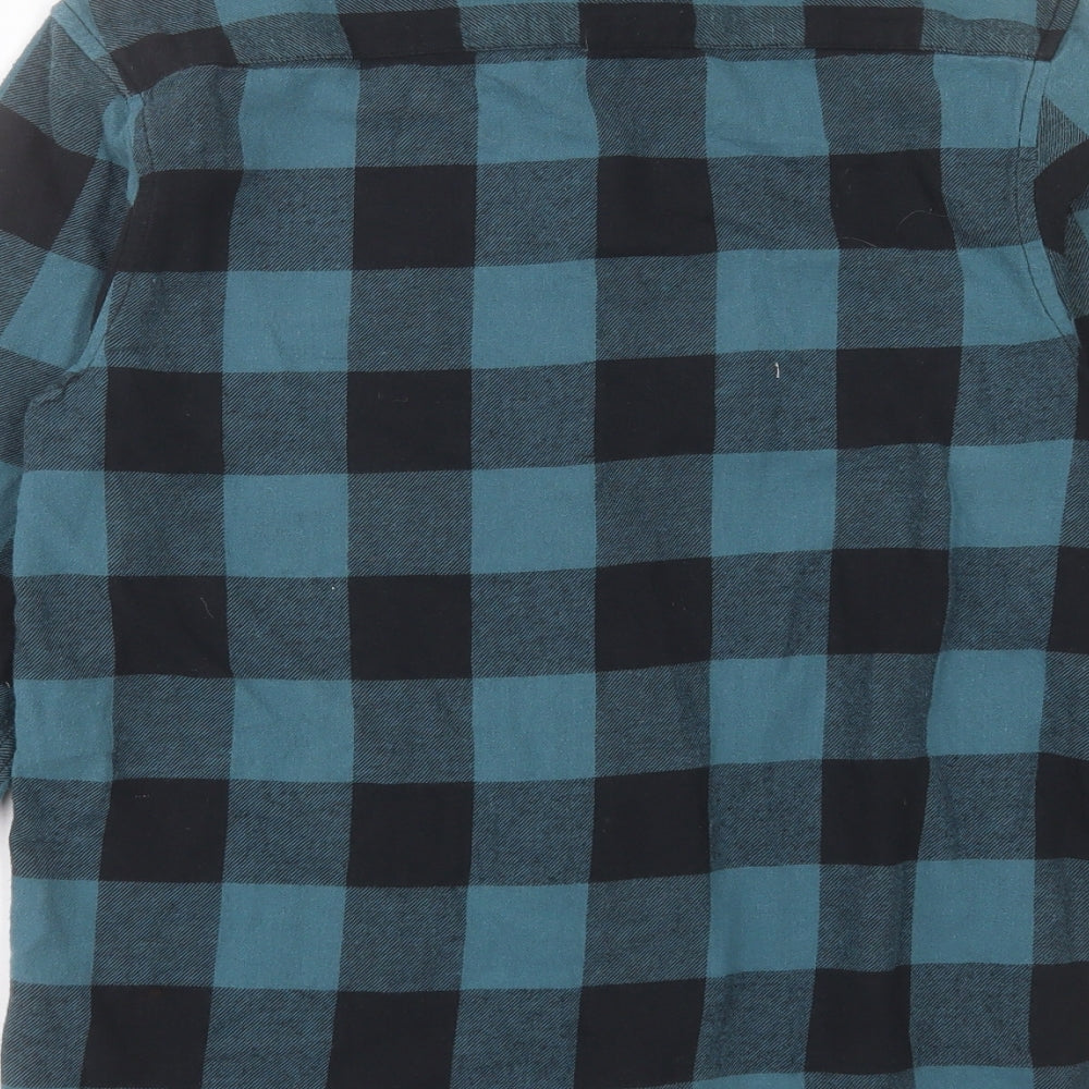 Primark Mens Blue Plaid Cotton Button-Up Size XS Collared Button - Pocket Detail